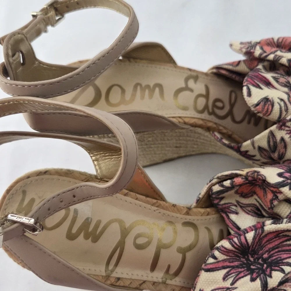 Sam Edelman Espadrille Wedge Sandals Women's Size 9.5 Pink Floral Ankle Strap